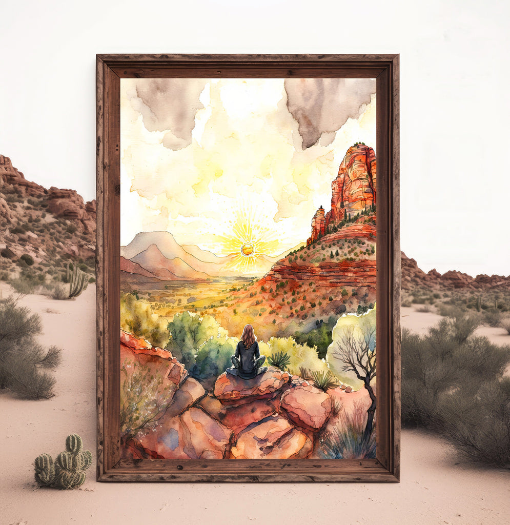 Watercolor Sedona Arizona Sunset Art Print Southwest Wall Art Landscape Gift Desert Home Western Decor