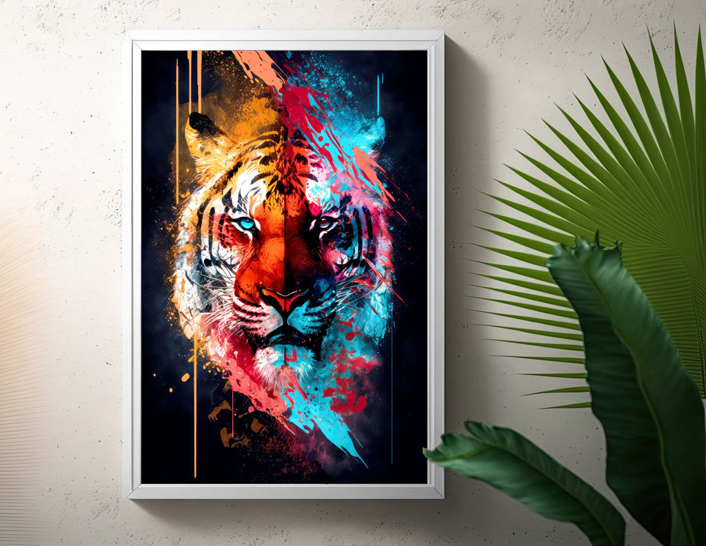 Tiger Print Wild Cat Animal Wall Art Colorful Wildlife Safari Gift Animal Jungle Nursery Home Decor