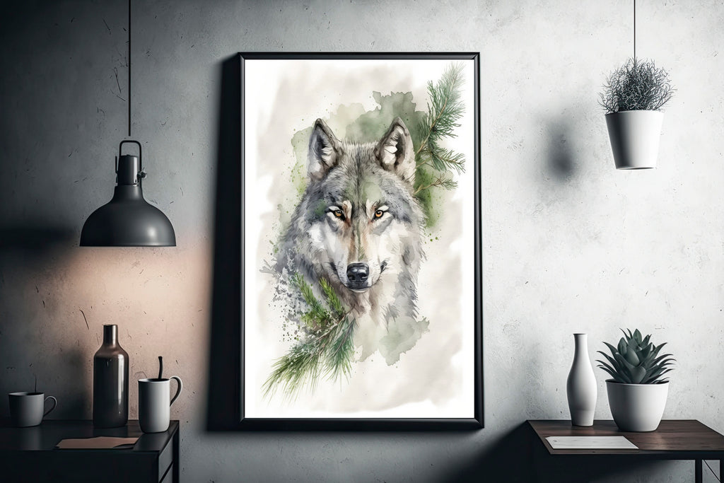 Wolf Watercolor Print Forest Wall Art Nature Wildlife Gift Wild Animal Painting Woodland Home Decor