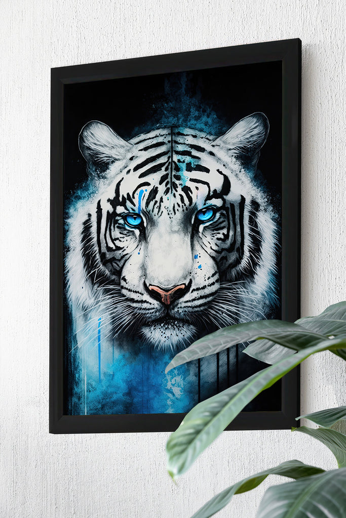 White Tiger Print Wild Cat Animal Wall Art Colorful Wildlife Safari Gift Animal Jungle Nursery Home Decor