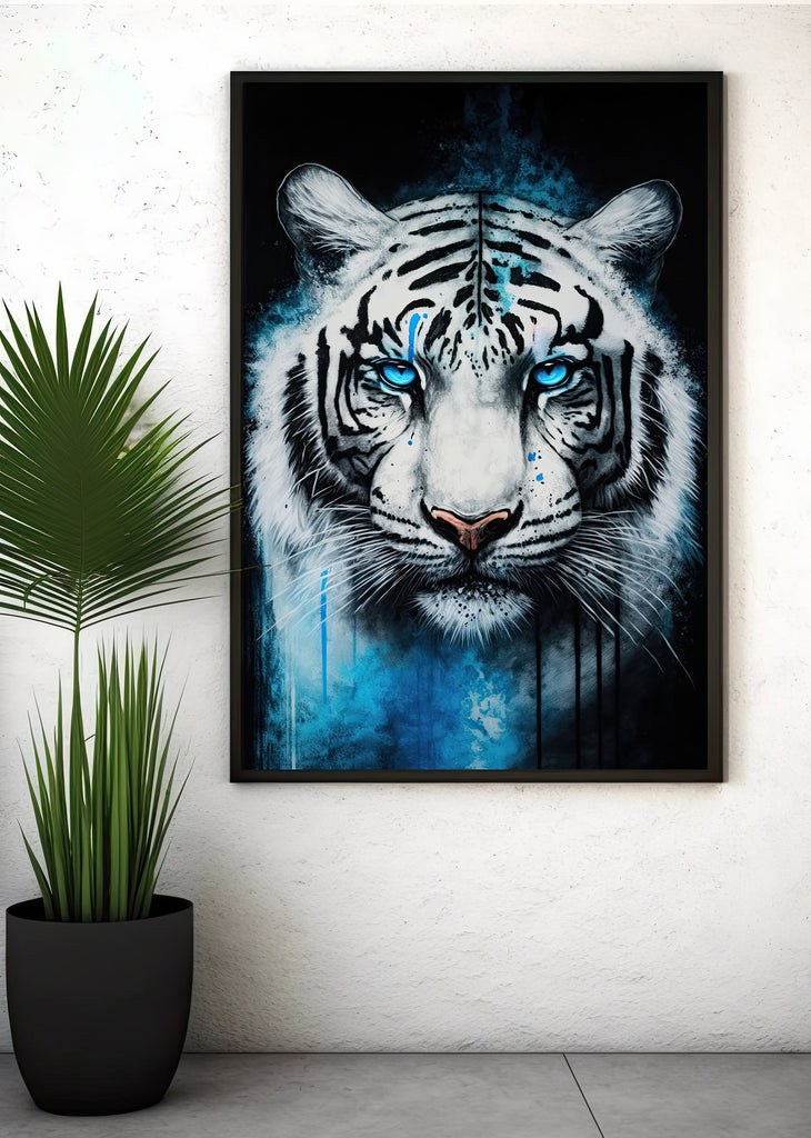 White Tiger Print Wild Cat Animal Wall Art Colorful Wildlife Safari Gift Animal Jungle Nursery Home Decor