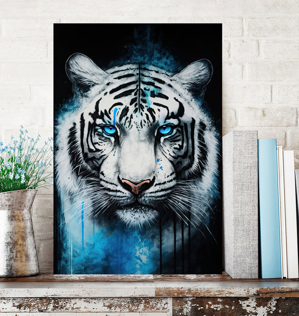 White Tiger Print Wild Cat Animal Wall Art Colorful Wildlife Safari Gift Animal Jungle Nursery Home Decor