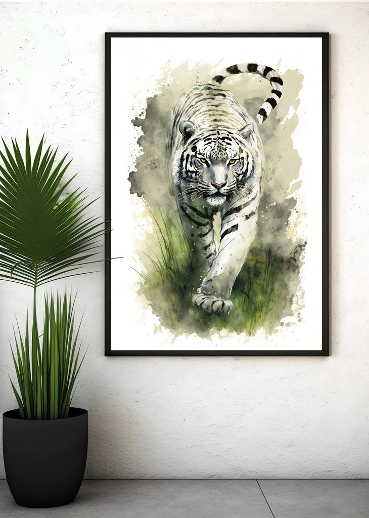 White Tiger Print Wild Cat Animal Wall Art Colorful Wildlife Safari Gift Animal Jungle Nursery Home Decor