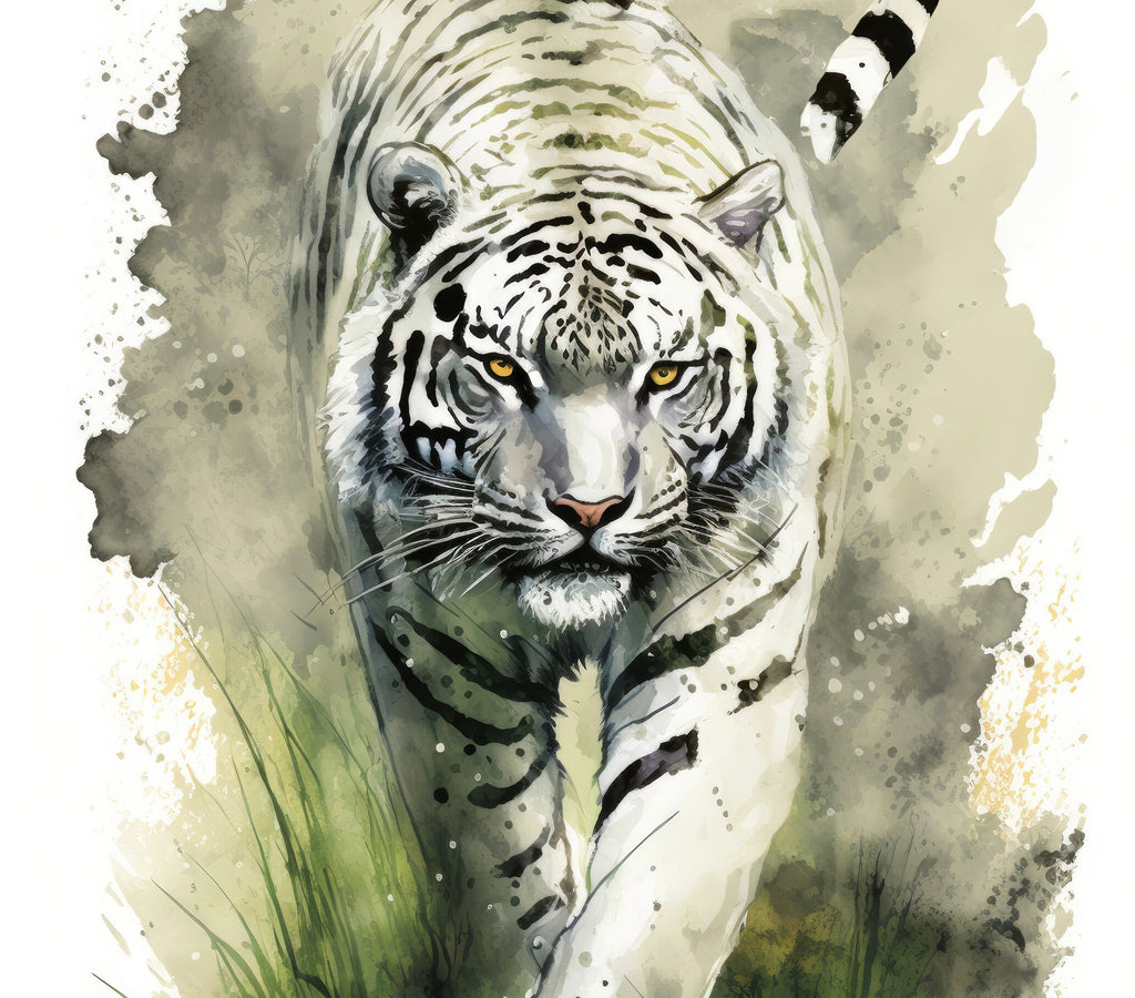 White Tiger Print Wild Cat Animal Wall Art Colorful Wildlife Safari Gift Animal Jungle Nursery Home Decor