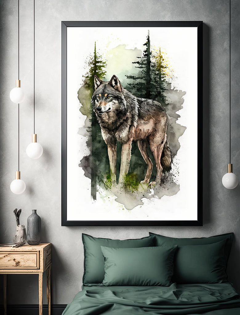 Wolf Watercolor Print Forest Wall Art Nature Wildlife Gift Wild Animal Painting Woodland Home Decor