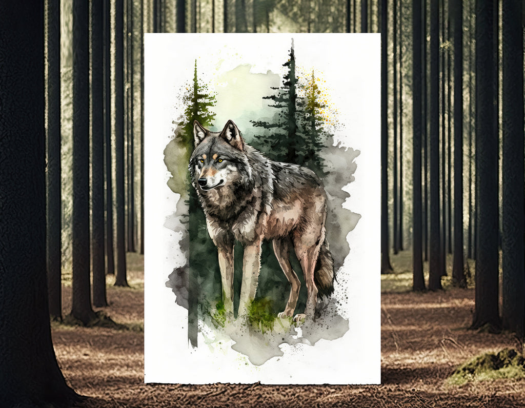 Wolf Watercolor Print Forest Wall Art Nature Wildlife Gift Wild Animal Painting Woodland Home Decor