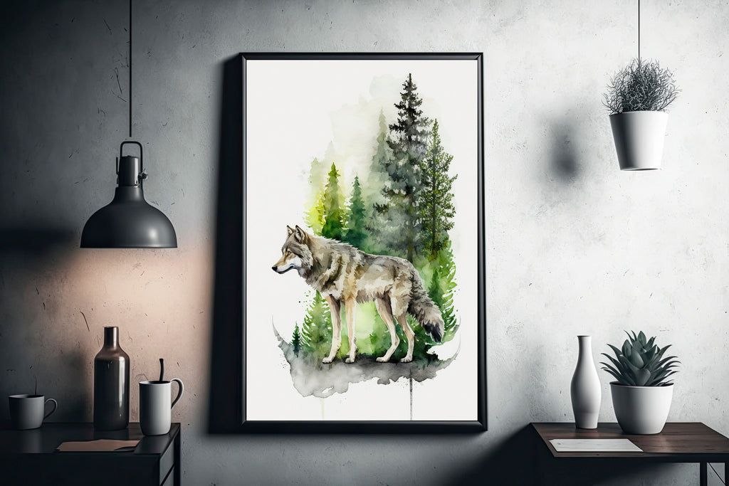 Wolf Watercolor Print Forest Wall Art Nature Wildlife Gift Wild Animal Painting Woodland Home Decor