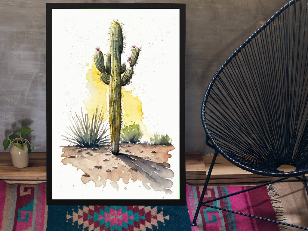 Cactus Plant Print Watercolor Painting Botanical Wall Art Southwest Artwork Gift Rustic Desert Home Decor