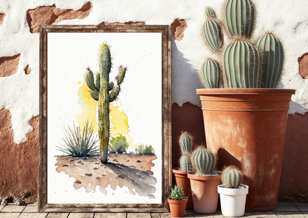 Cactus Plant Print Watercolor Painting Botanical Wall Art Southwest Artwork Gift Rustic Desert Home Decor