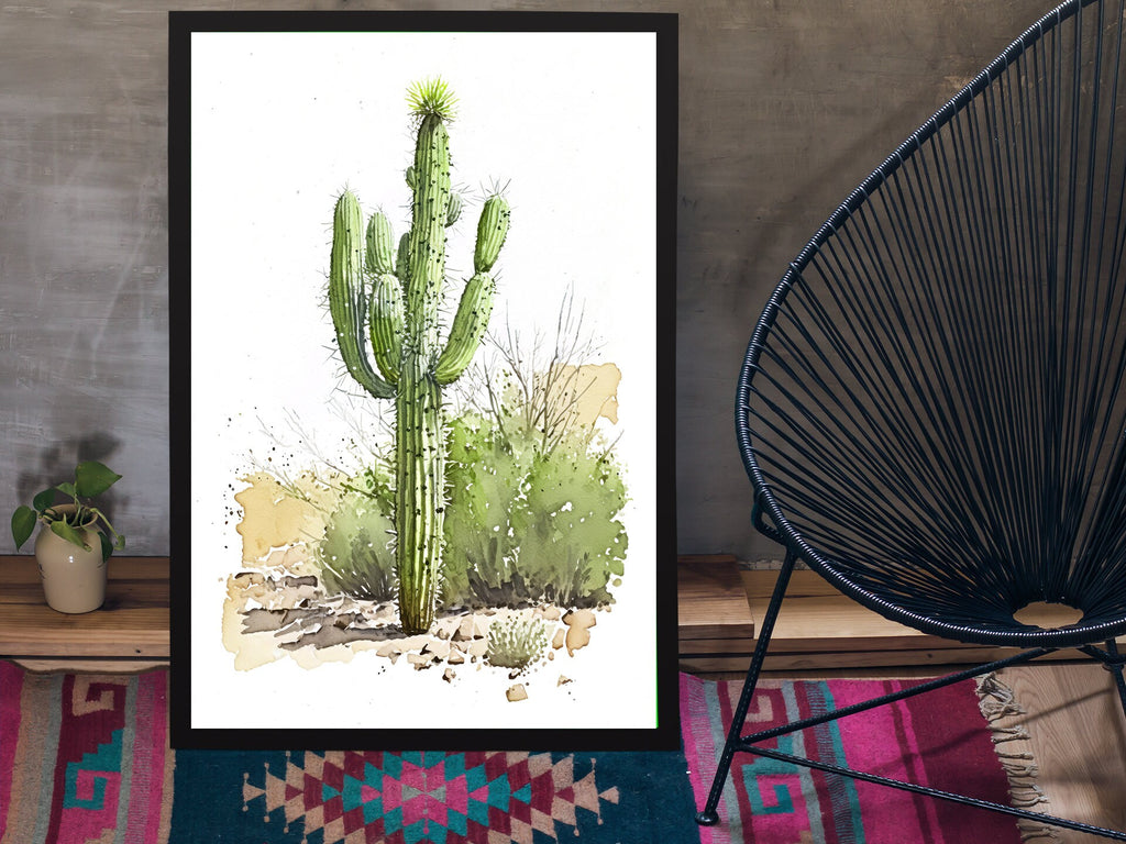 Cactus Plant Print Watercolor Painting Botanical Wall Art Southwest Artwork Gift Rustic Desert Home Decor