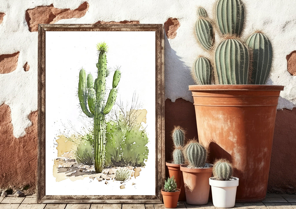 Cactus Plant Print Watercolor Painting Botanical Wall Art Southwest Artwork Gift Rustic Desert Home Decor