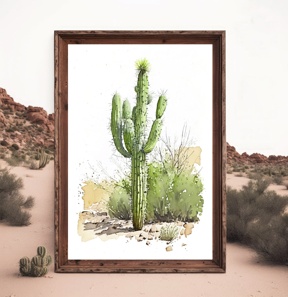 Cactus Plant Print Watercolor Painting Botanical Wall Art Southwest Artwork Gift Rustic Desert Home Decor