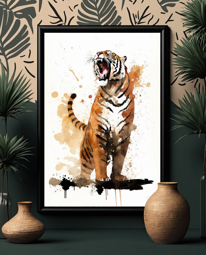 Tiger Roar Print Wild Cat Animal Wall Art Wildlife Safari Gift Animal Jungle Nursery Home Decor