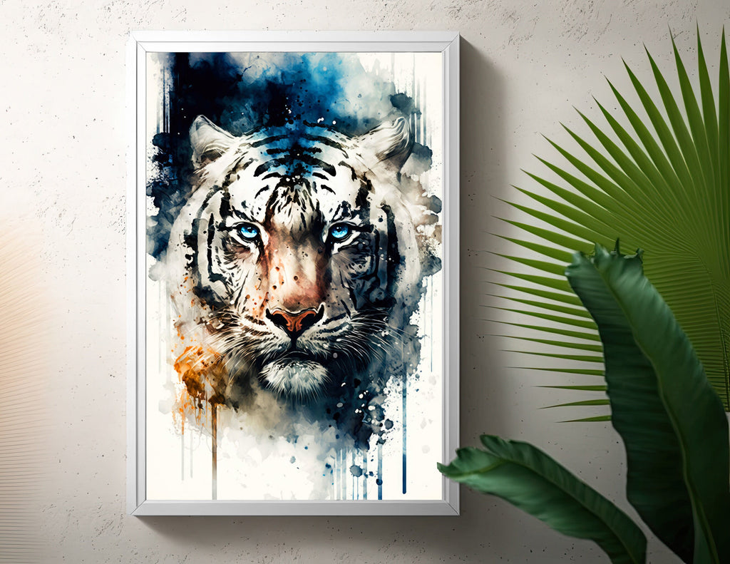 White Tiger Print Wild Cat Animal Wall Art Colorful Wildlife Safari Gift Animal Jungle Nursery Home Decor