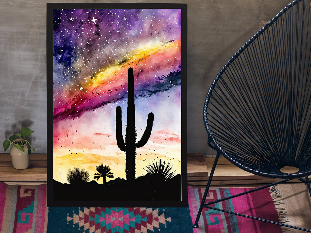 Desert Milky Way Art Print Watercolor Landscape Wall Art Southwest Gift Sonoran Cactus Beautiful Starry Night Western Decor