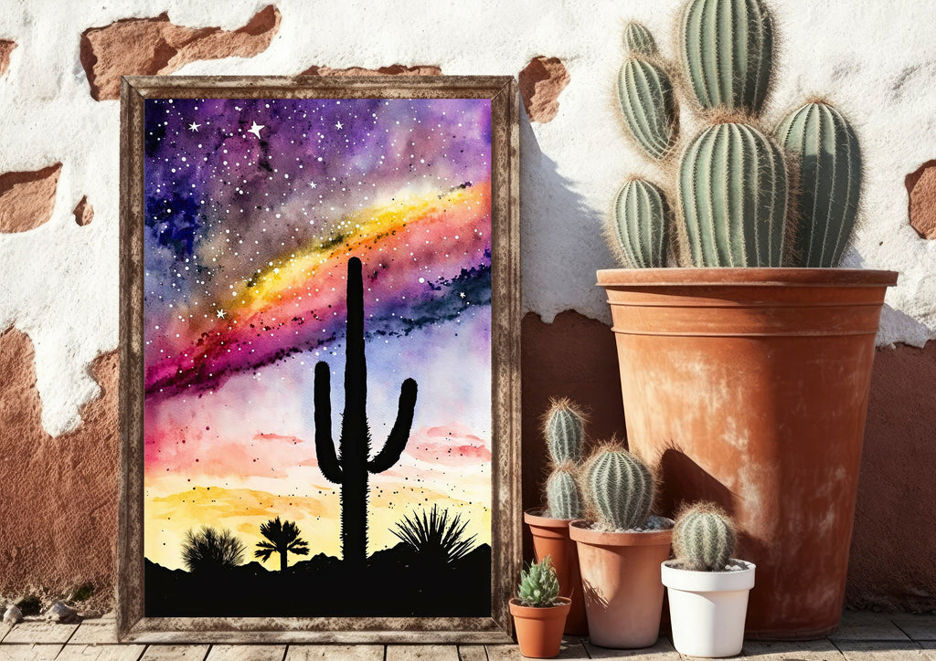 Desert Milky Way Art Print Watercolor Landscape Wall Art Southwest Gift Sonoran Cactus Beautiful Starry Night Western Decor