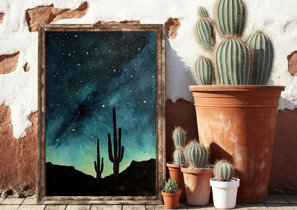 Desert Milky Way Art Print Watercolor Landscape Wall Art Southwest Gift Sonoran Cactus Beautiful Starry Night Western Decor