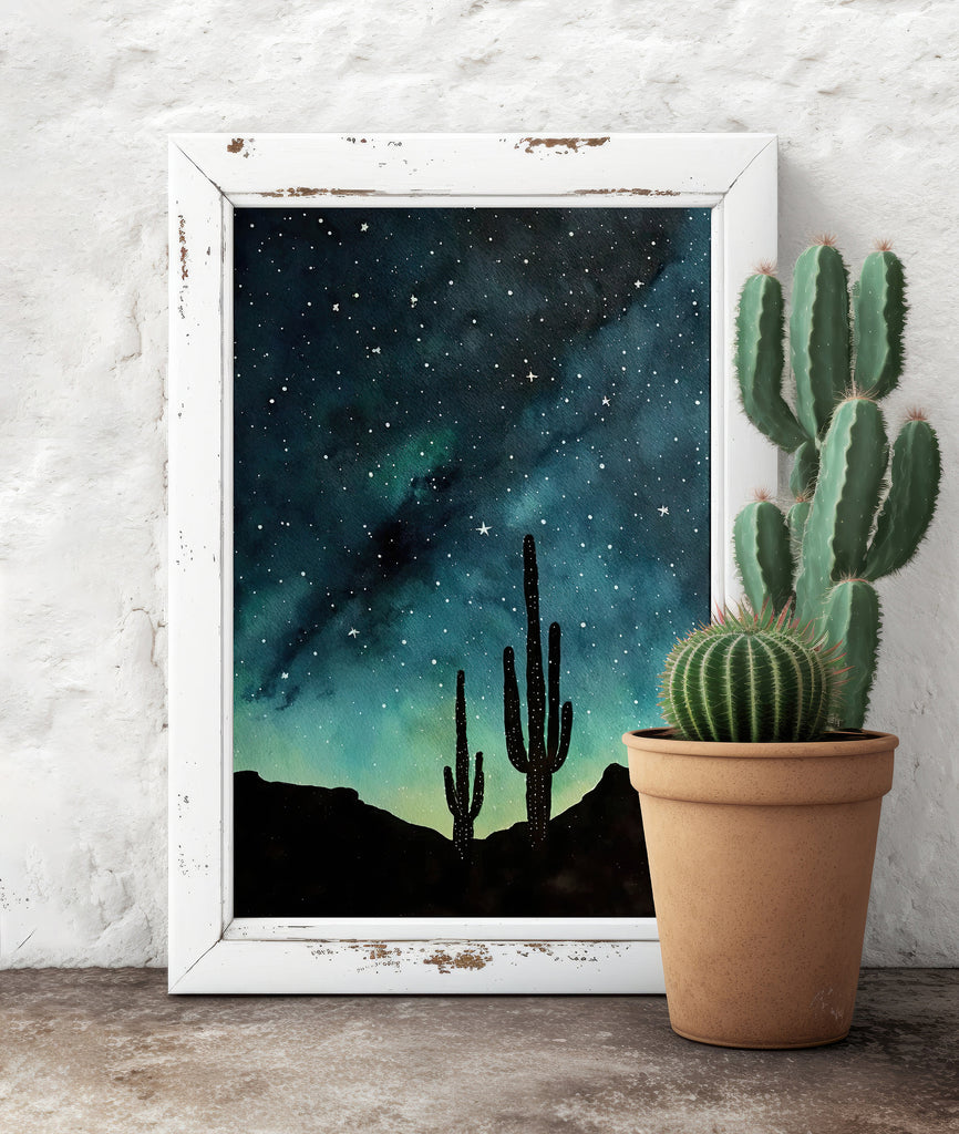 Desert Milky Way Art Print Watercolor Landscape Wall Art Southwest Gift Sonoran Cactus Beautiful Starry Night Western Decor