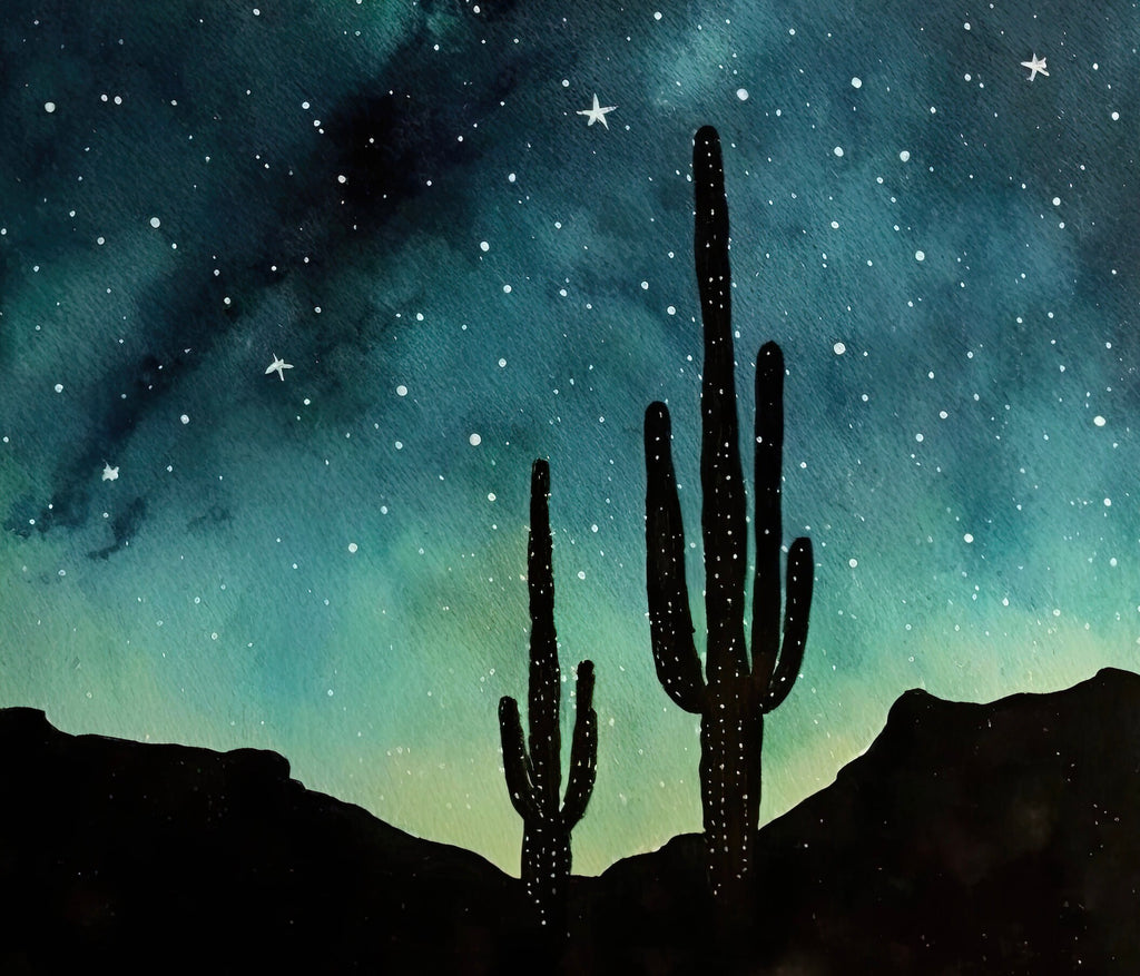 Desert Milky Way Art Print Watercolor Landscape Wall Art Southwest Gift Sonoran Cactus Beautiful Starry Night Western Decor