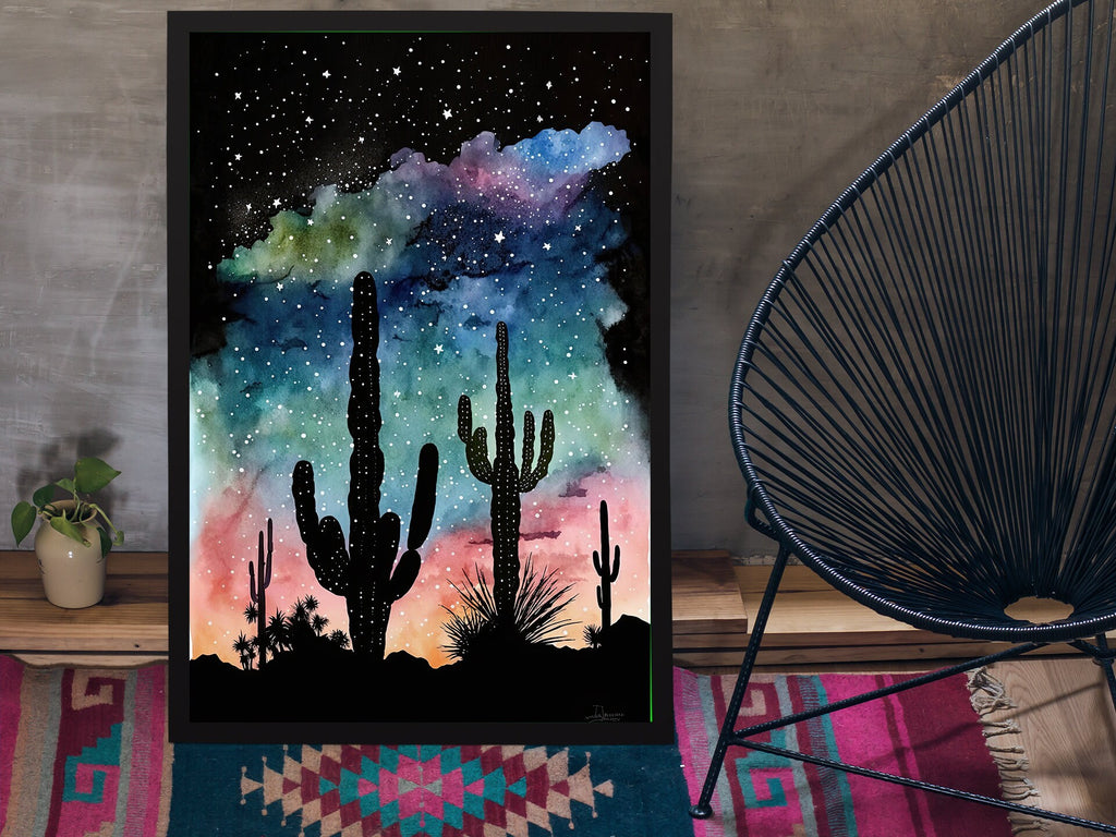 Desert Milky Way Art Print Watercolor Landscape Wall Art Southwest Gift Sonoran Cactus Beautiful Starry Night Western Decor