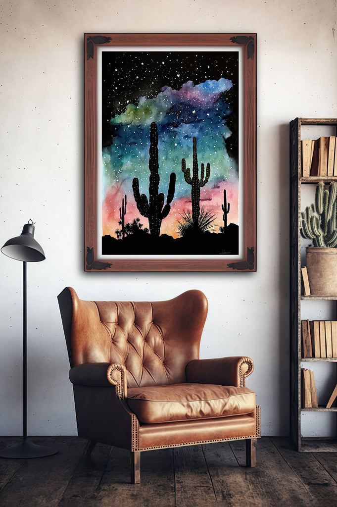 Desert Milky Way Art Print Watercolor Landscape Wall Art Southwest Gift Sonoran Cactus Beautiful Starry Night Western Decor