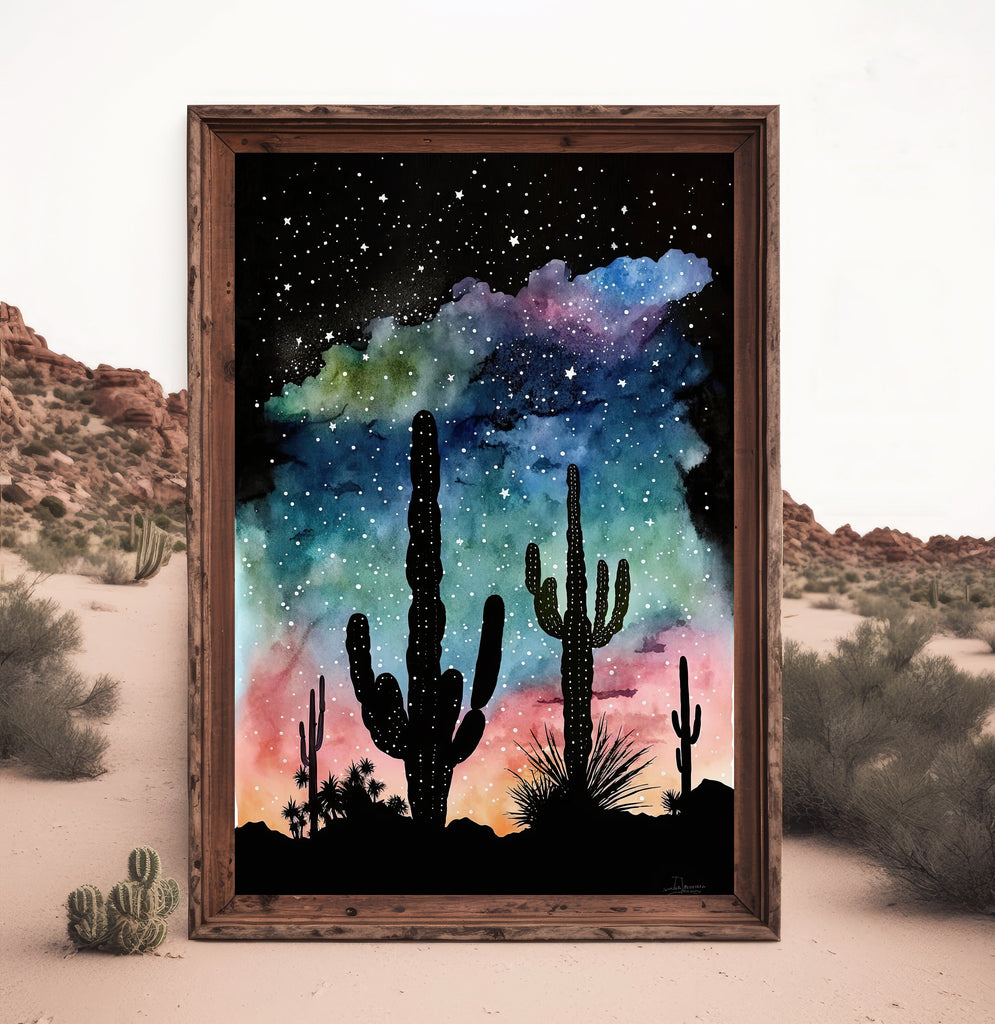 Desert Milky Way Art Print Watercolor Landscape Wall Art Southwest Gift Sonoran Cactus Beautiful Starry Night Western Decor