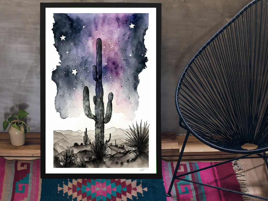 Desert Milky Way Art Print Watercolor Landscape Wall Art Southwest Gift Sonoran Cactus Beautiful Starry Night Western Decor