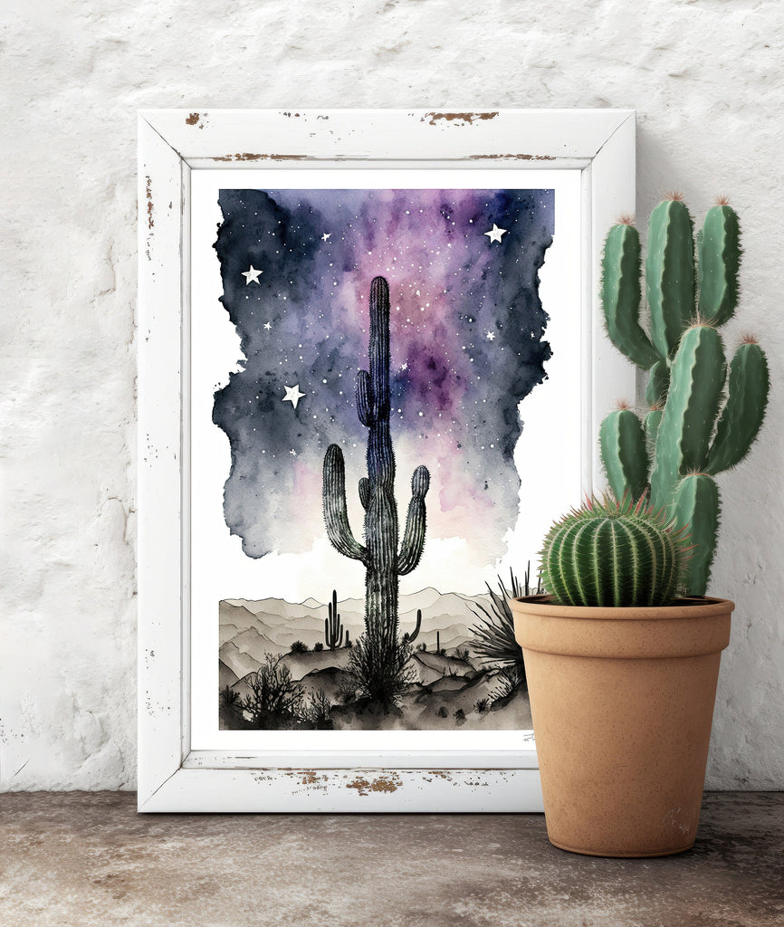 Desert Milky Way Art Print Watercolor Landscape Wall Art Southwest Gift Sonoran Cactus Beautiful Starry Night Western Decor