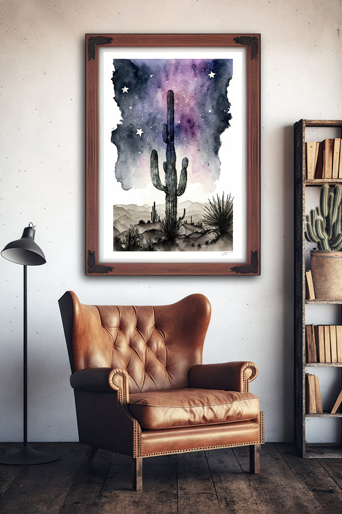 Desert Milky Way Art Print Watercolor Landscape Wall Art Southwest Gift Sonoran Cactus Beautiful Starry Night Western Decor