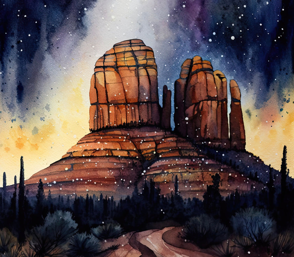 Watercolor Sedona Milky Way Sonoran Art Print Arizona Desert Wall Art Landscape Gift Starry Night Sky Southwestern Decor