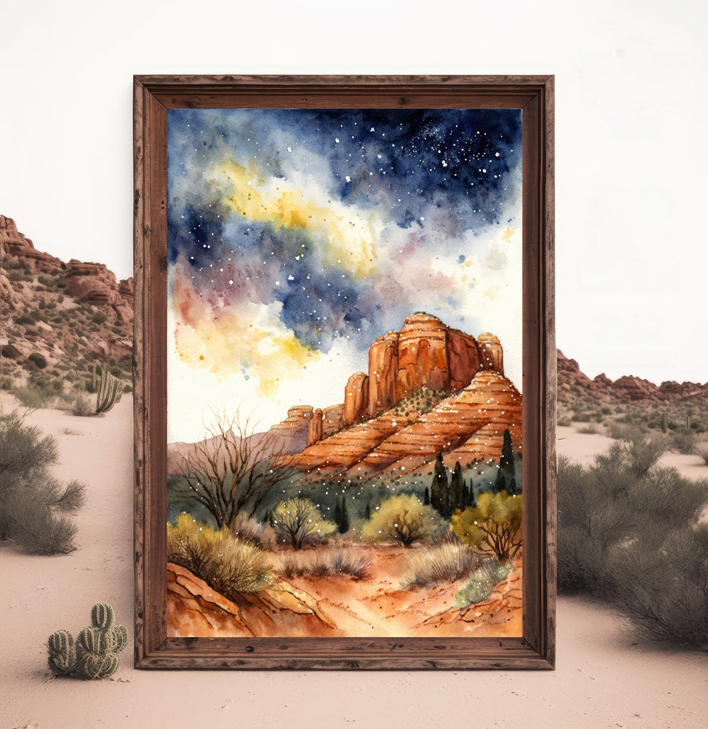 Watercolor Sedona Milky Way Sonoran Art Print Arizona Desert Wall Art Landscape Gift Starry Night Sky Southwestern Decor