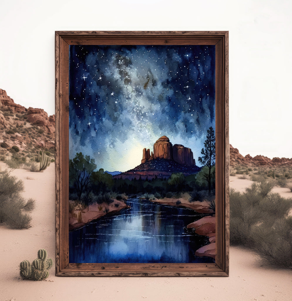 Watercolor Sedona Milky Way Sonoran Art Print Arizona Desert Wall Art Landscape Gift Starry Night Sky Southwestern Decor