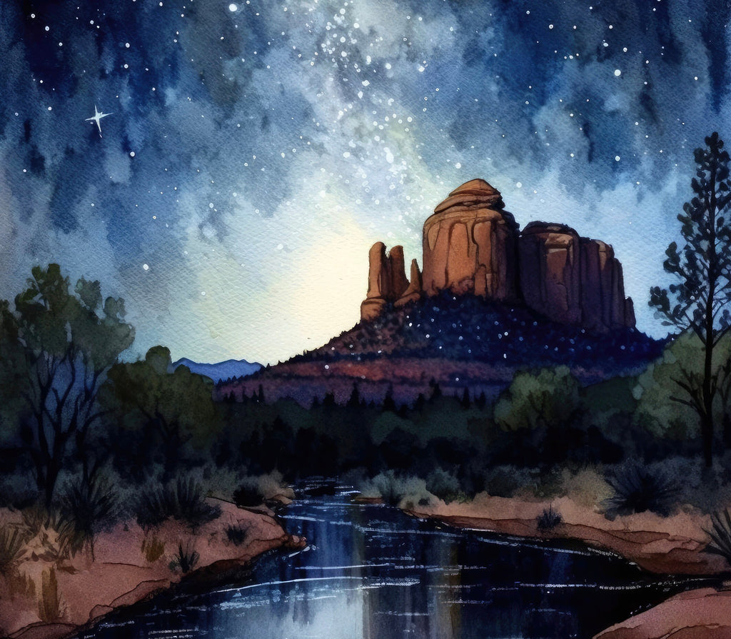 Watercolor Sedona Milky Way Sonoran Art Print Arizona Desert Wall Art Landscape Gift Starry Night Sky Southwestern Decor