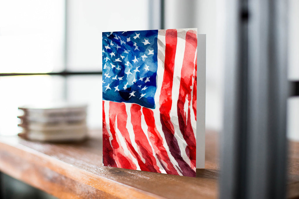 American Flag Art Greeting Cards Fourth of July Memorial Day Veterans Day Patriotic Holiday Cards - 5x7 inches in Packs of 1, 10, 30, & 50