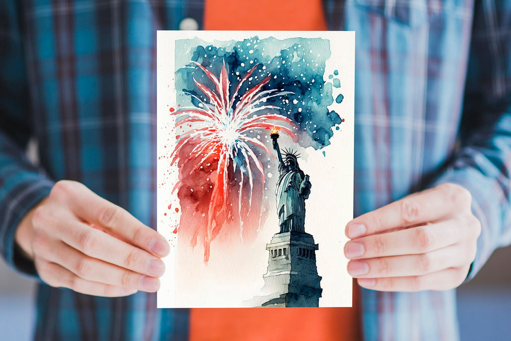 American Statue of Liberty Greeting Cards Fourth of July Patriotic Holiday Cards - 5x7 inches in Packs of 1, 10, 30, 50