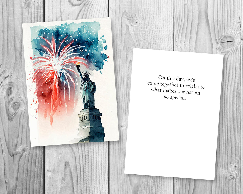 American Statue of Liberty Greeting Cards Fourth of July Patriotic Holiday Cards - 5x7 inches in Packs of 1, 10, 30, 50