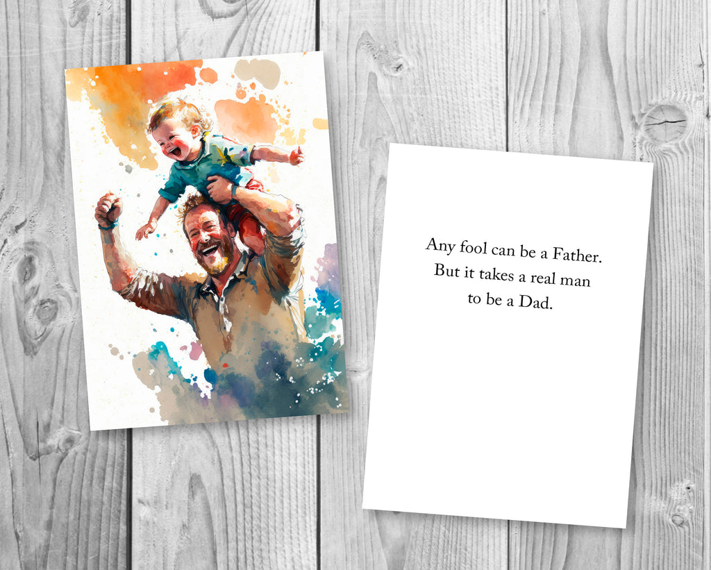 Watercolor Fathers Day Card Dad Gift For Him Daddy Father's Day Gift Greeting Card - 5x7 inches in Packs of 1, 10, 30, and 50pcs