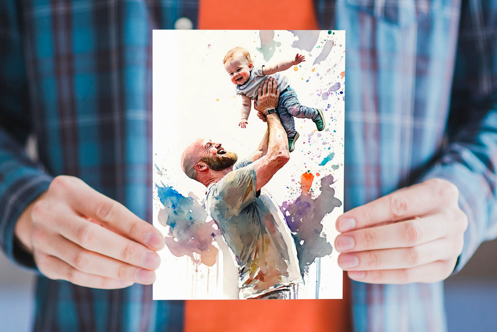 Watercolor Fathers Day Card Dad Gift For Him Daddy Father's Day Gift Greeting Card - 5x7 inches in Packs of 1, 10, 30, and 50pcs