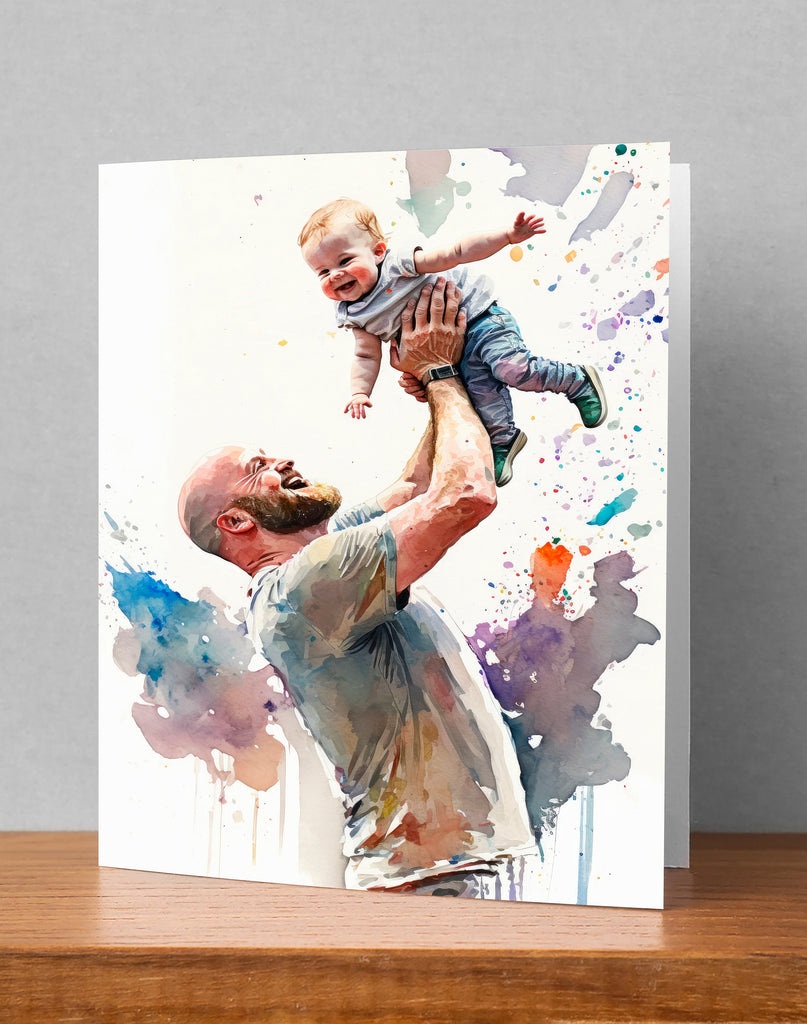 Watercolor Fathers Day Card Dad Gift For Him Daddy Father's Day Gift Greeting Card - 5x7 inches in Packs of 1, 10, 30, and 50pcs