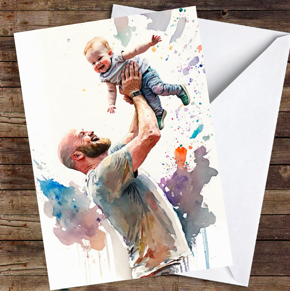 Watercolor Fathers Day Card Dad Gift For Him Daddy Father's Day Gift Greeting Card - 5x7 inches in Packs of 1, 10, 30, and 50pcs