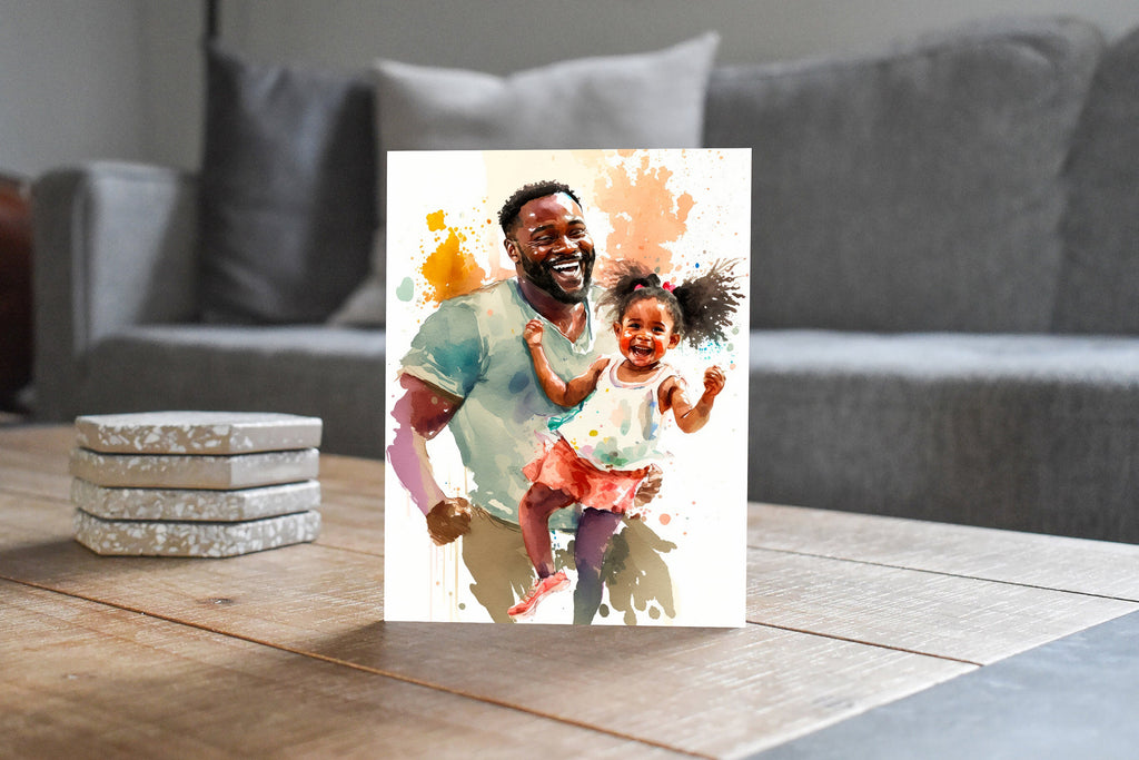 African American Fathers Day Card Watercolor Dad Gift For Him Daddy Father's Day Gift Greeting Card - 5x7 inches in Packs of 1, 10, 30, & 50