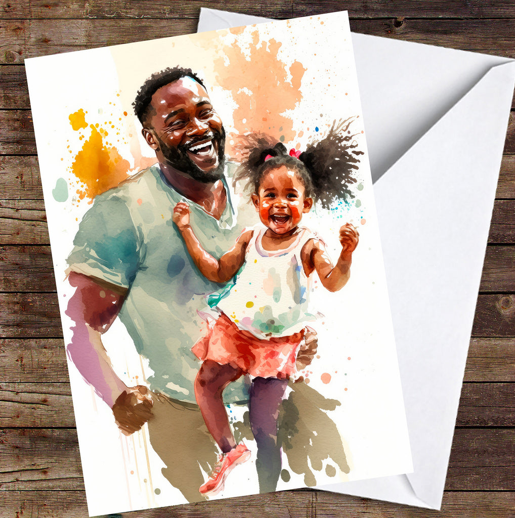 African American Fathers Day Card Watercolor Dad Gift For Him Daddy Father's Day Gift Greeting Card - 5x7 inches in Packs of 1, 10, 30, & 50