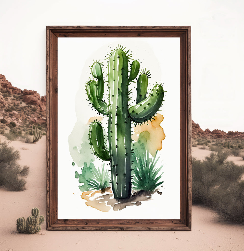 Cactus Plant Print Watercolor Painting Botanical Wall Art Southwest Artwork Gift Rustic Desert Home Decor