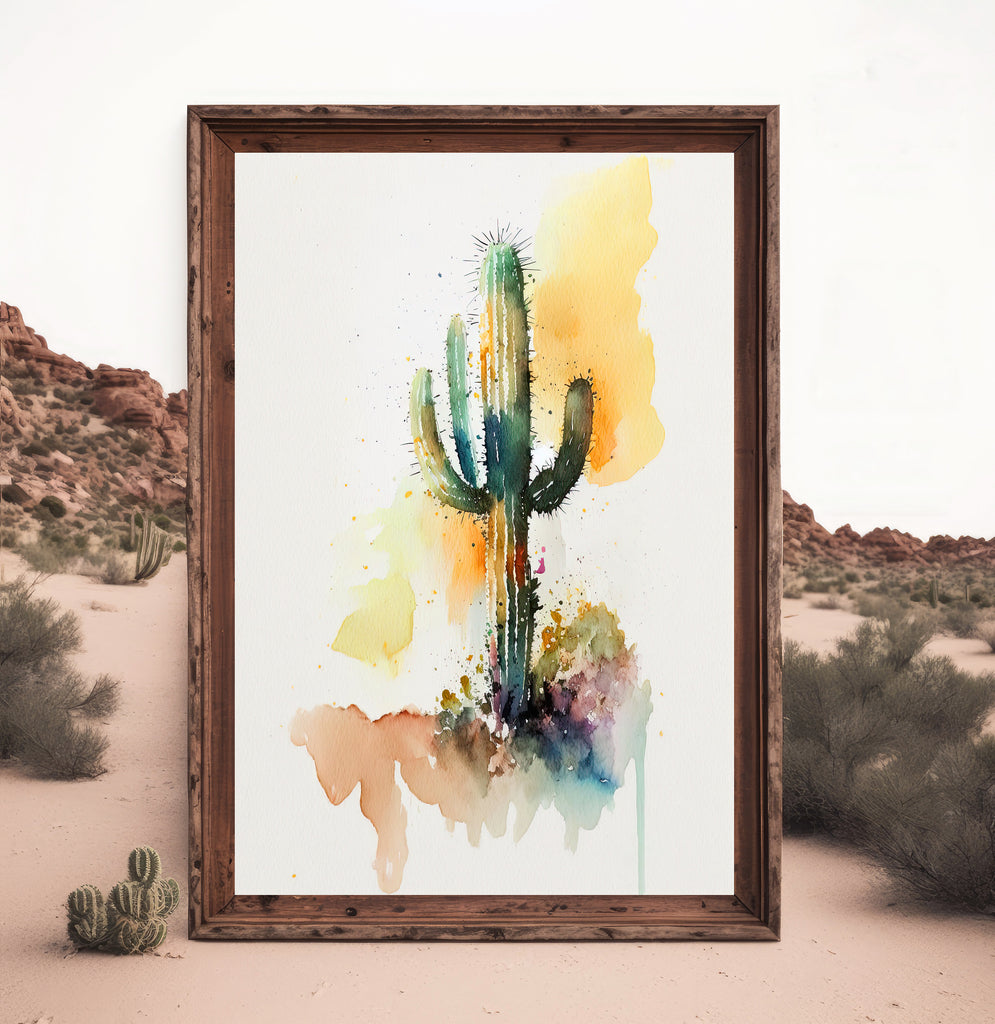 Cactus Plant Print Watercolor Painting Botanical Wall Art Southwest Artwork Gift Rustic Desert Home Decor