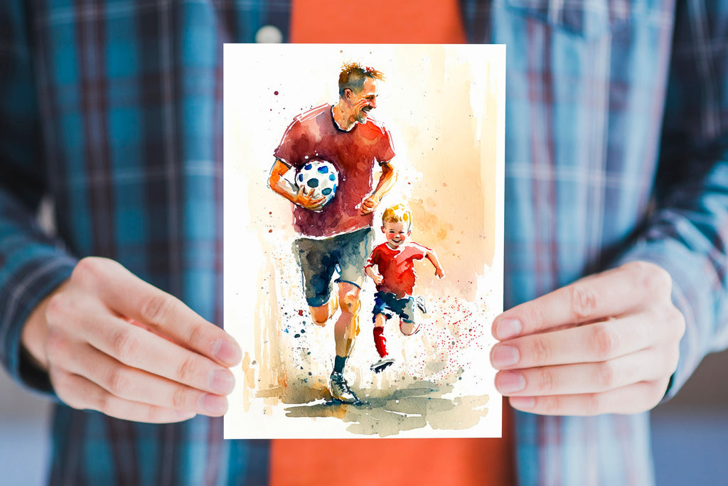 Watercolor Soccer Fathers Day Card Dad Gift For Him Daddy Father's Day Gift Sports Greeting Card - 5x7 inches in Packs of 1, 10, 30, & 50