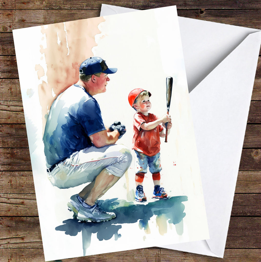 Watercolor Baseball Fathers Day Card Dad Gift For Him Daddy Father's Day Gift Sports Greeting Card - 5x7 inches in Packs of 1, 10, 30, & 50