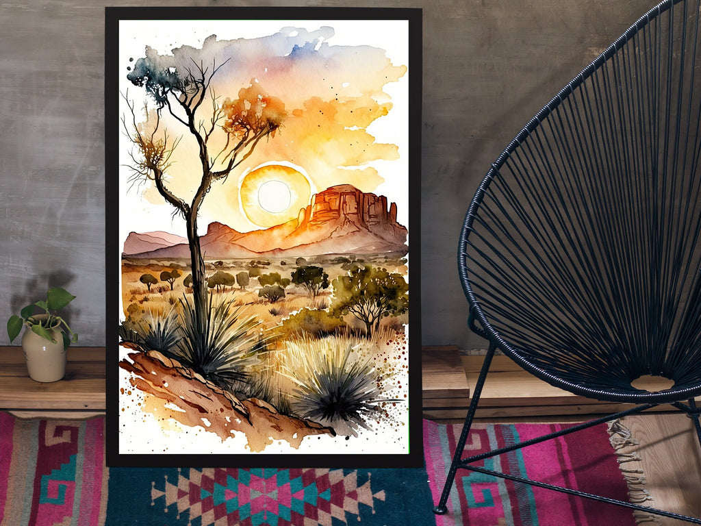 Watercolor Sedona Arizona Sunset Art Print Southwest Wall Art Landscape Boho Wall Decor Gift Sonoran Art Western Decor