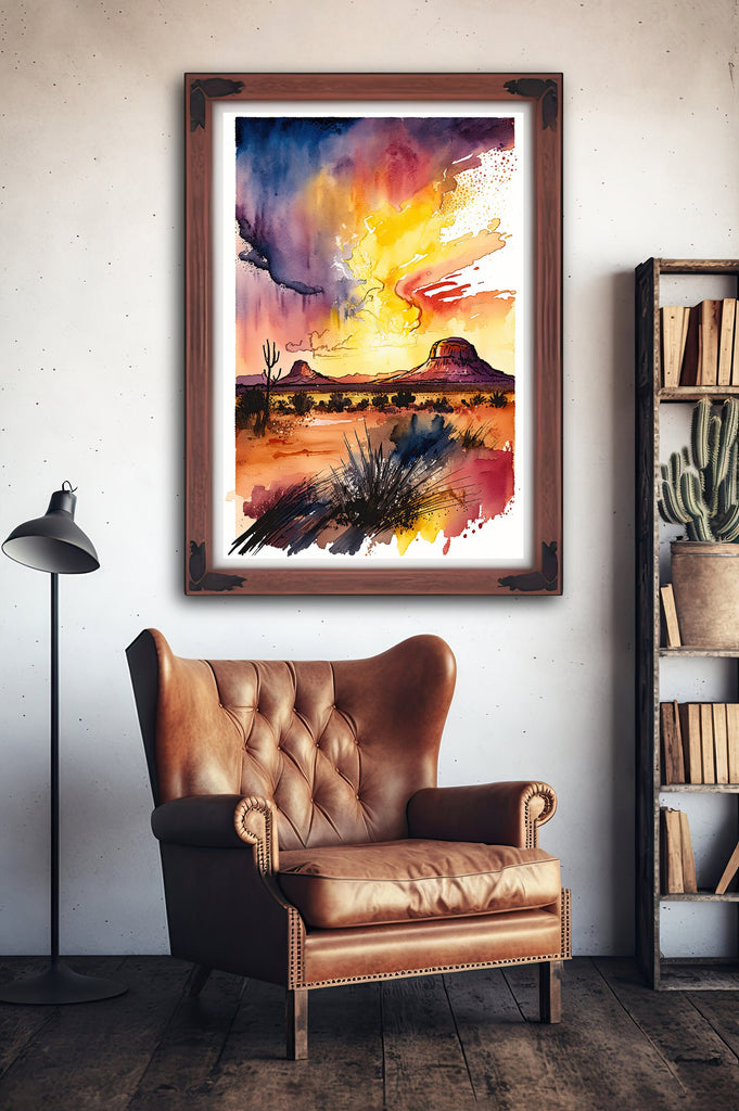 Watercolor Sedona Arizona Sunset Art Print Southwest Wall Art Landscape Boho Wall Decor Gift Sonoran Art Western Decor