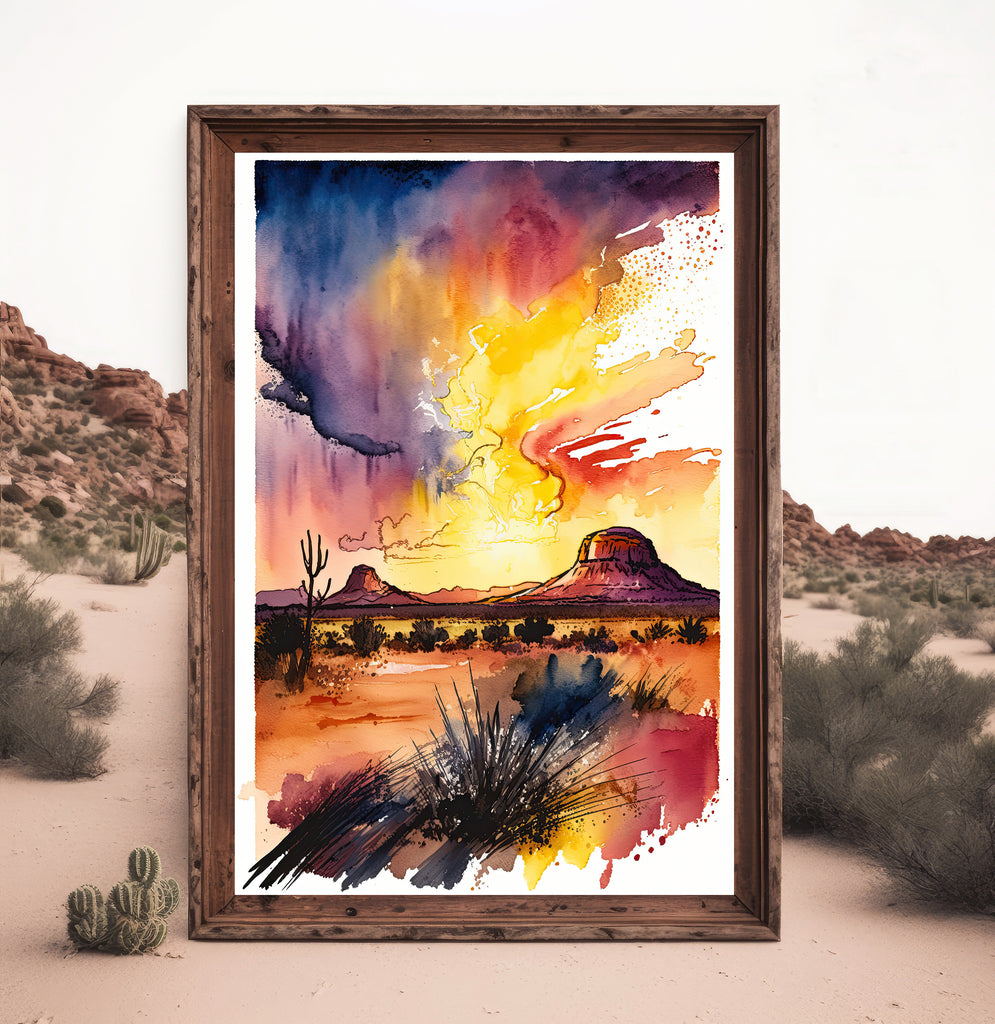 Watercolor Sedona Arizona Sunset Art Print Southwest Wall Art Landscape Boho Wall Decor Gift Sonoran Art Western Decor