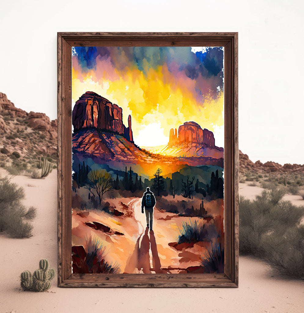 Watercolor Sedona Print Arizona Sunset Art Boho Wall Decor Southwest Wall Art Landscape Sonoran Art Gift Desert Home Western Decor